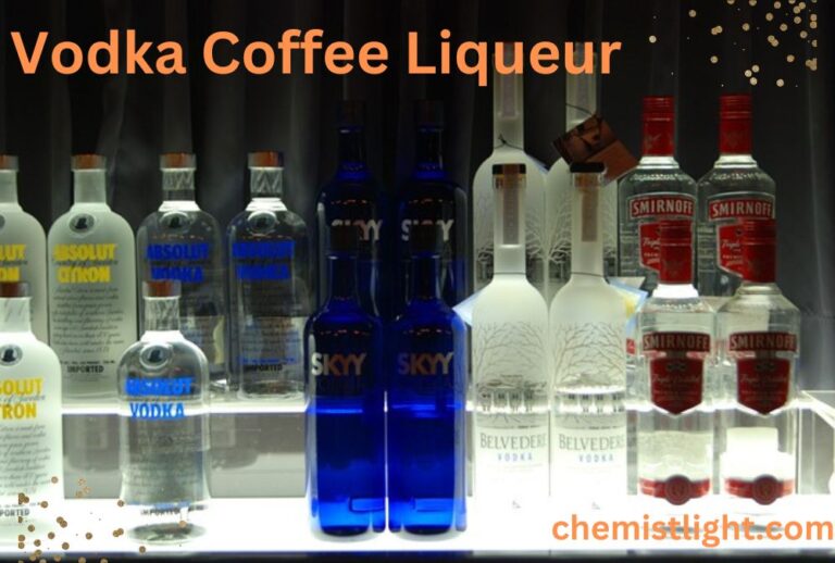 A glass of vodka coffee liqueur garnished with coffee beans, blending the rich flavors of coffee and the smoothness of vodka for a sophisticated drink.